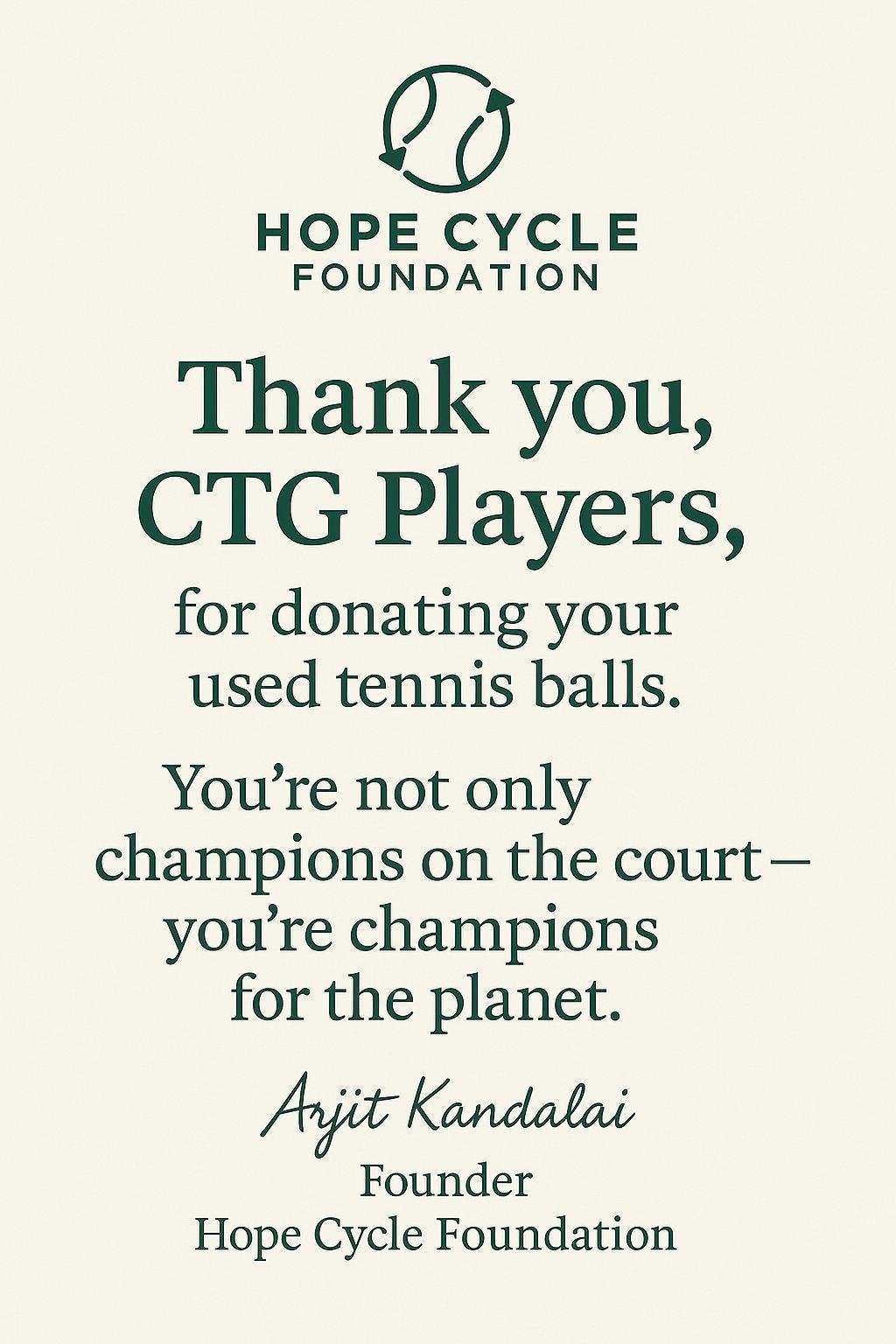 Thank you to CTG Players for donating used tennis balls
