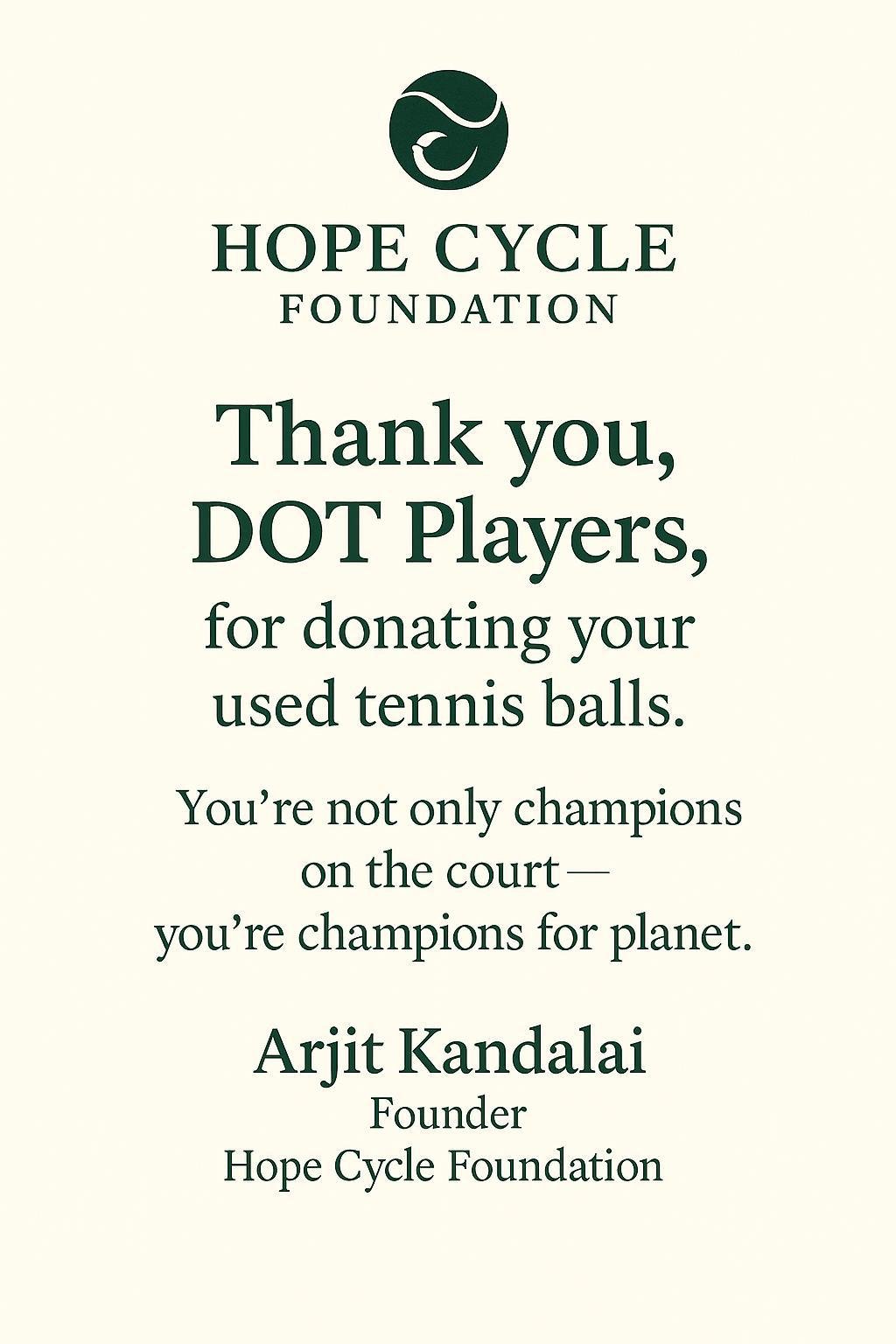 Thank you to DOT Players for donating used tennis balls